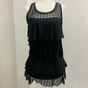 White House Black Market Top Womens Small Black Tiered Lace Tank Blouse